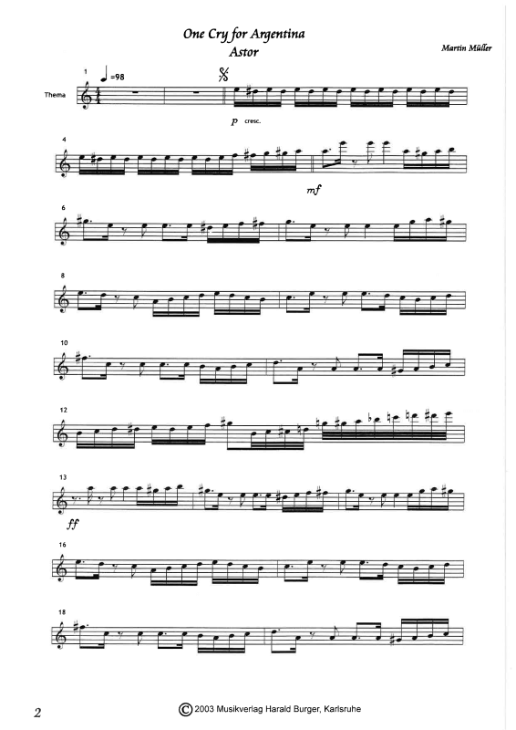 gallery: One Cry For Argentina - Suite für Melodieinstrument & Gitarre, , Querflöte - Einzelstimme