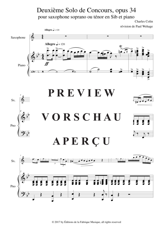 Product gallery: Page 3 of 17 Solo de Concours no. 2, Opus 34 , , (soprano/tenor saxophone + piano)