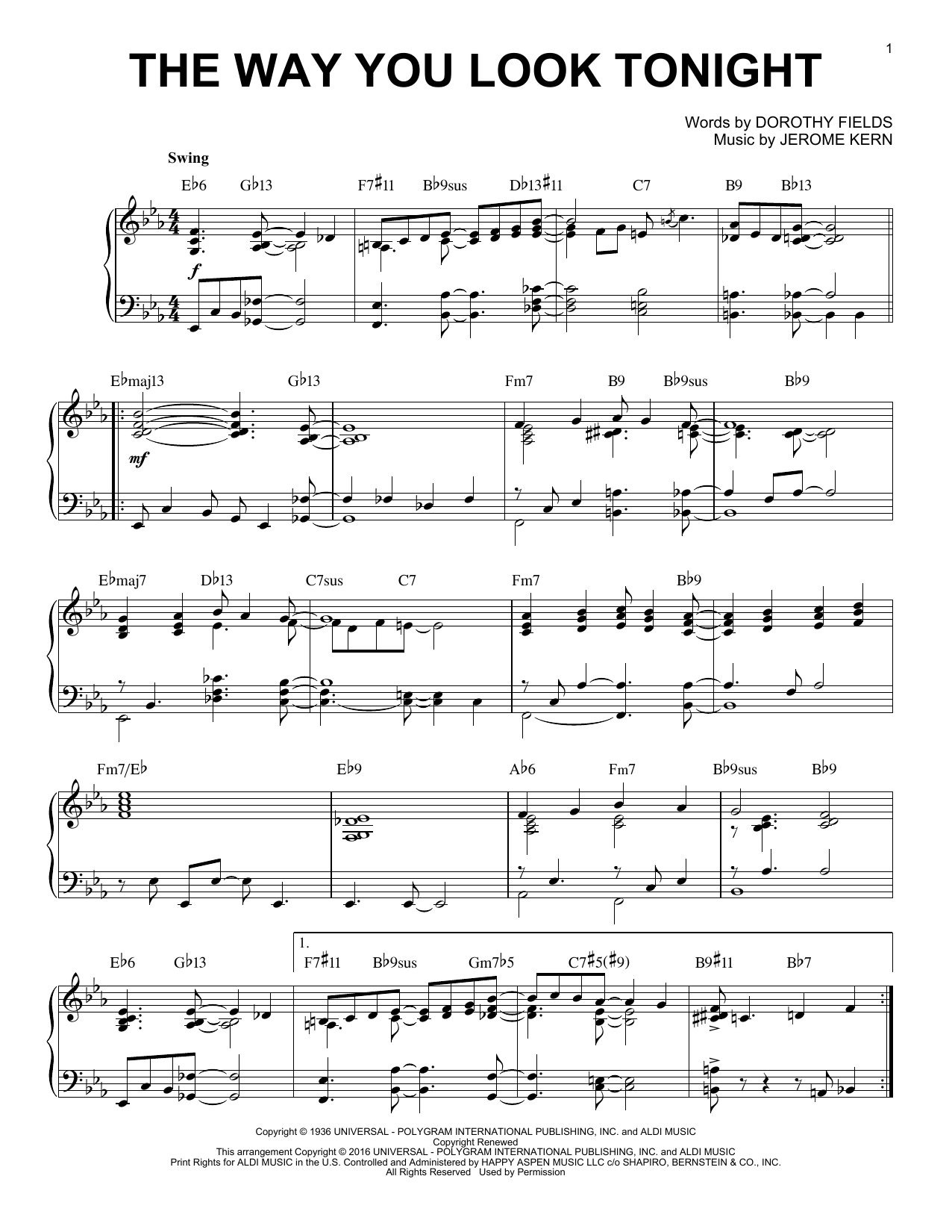 Product gallery: Page 1 of 1 The Way You Look Tonight [Jazz version] (arr. Brent Edstrom), Jerome Kern