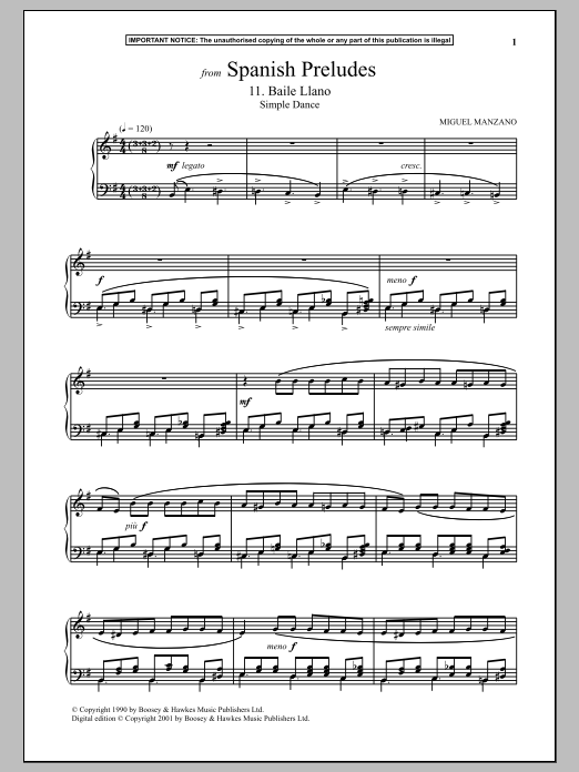 Product gallery: Page 1 of 1 Spanish Preludes, 11. Baile Llano (Simple Dance), Miguel Manzano