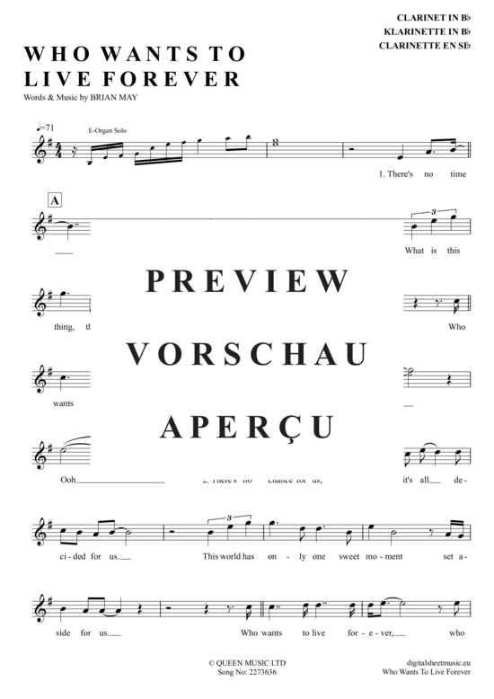 Product gallery: Page 2 of 4 Who Wants To Live Forever , Queen, Clarinet in B-flat