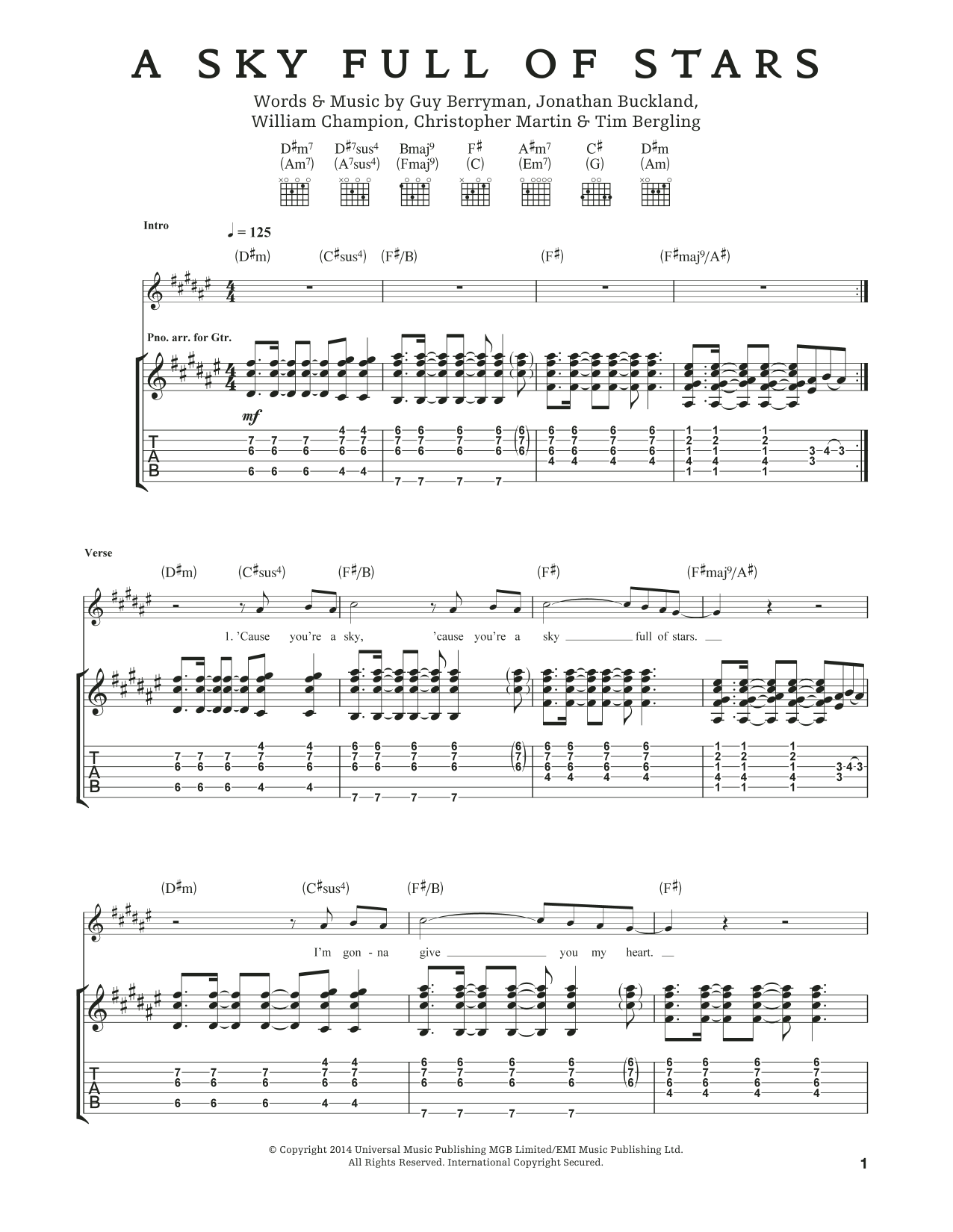 Produktgalerie: Seite 1 von 1 A Sky Full Of Stars, Coldplay, Gitarre