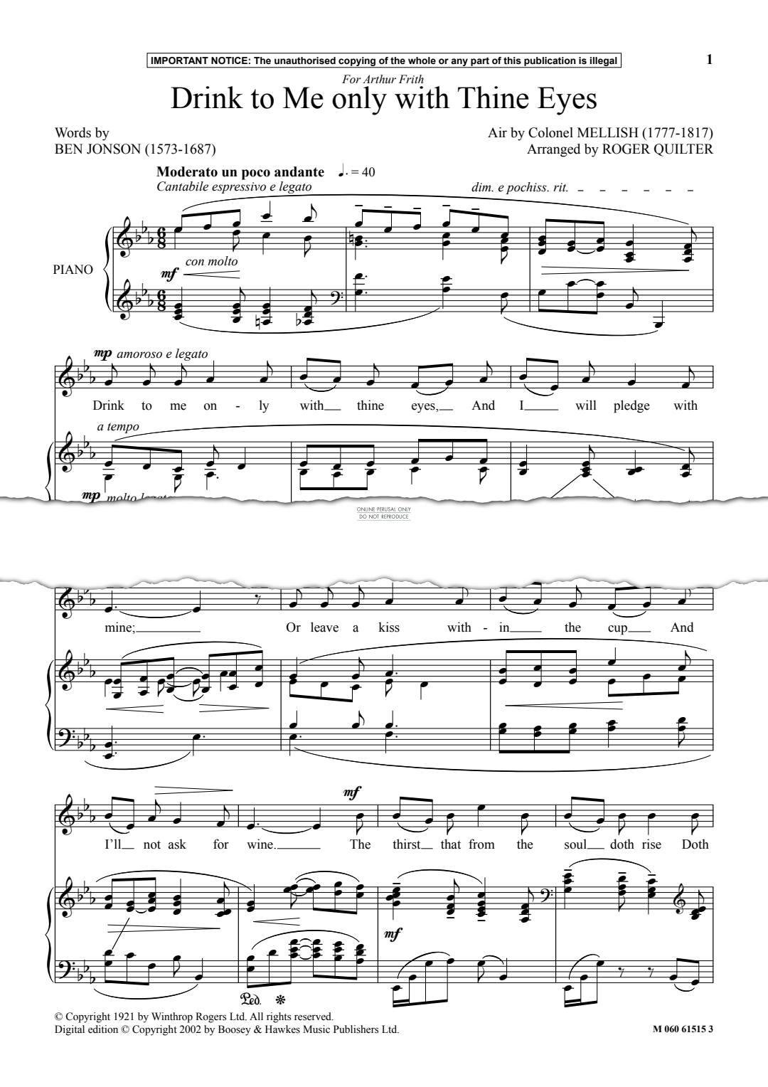 Produktgalerie: Seite 1 von 1 Drink To Me Only With Thine Eyes, Colonel Mellish, Gesang, Klavier