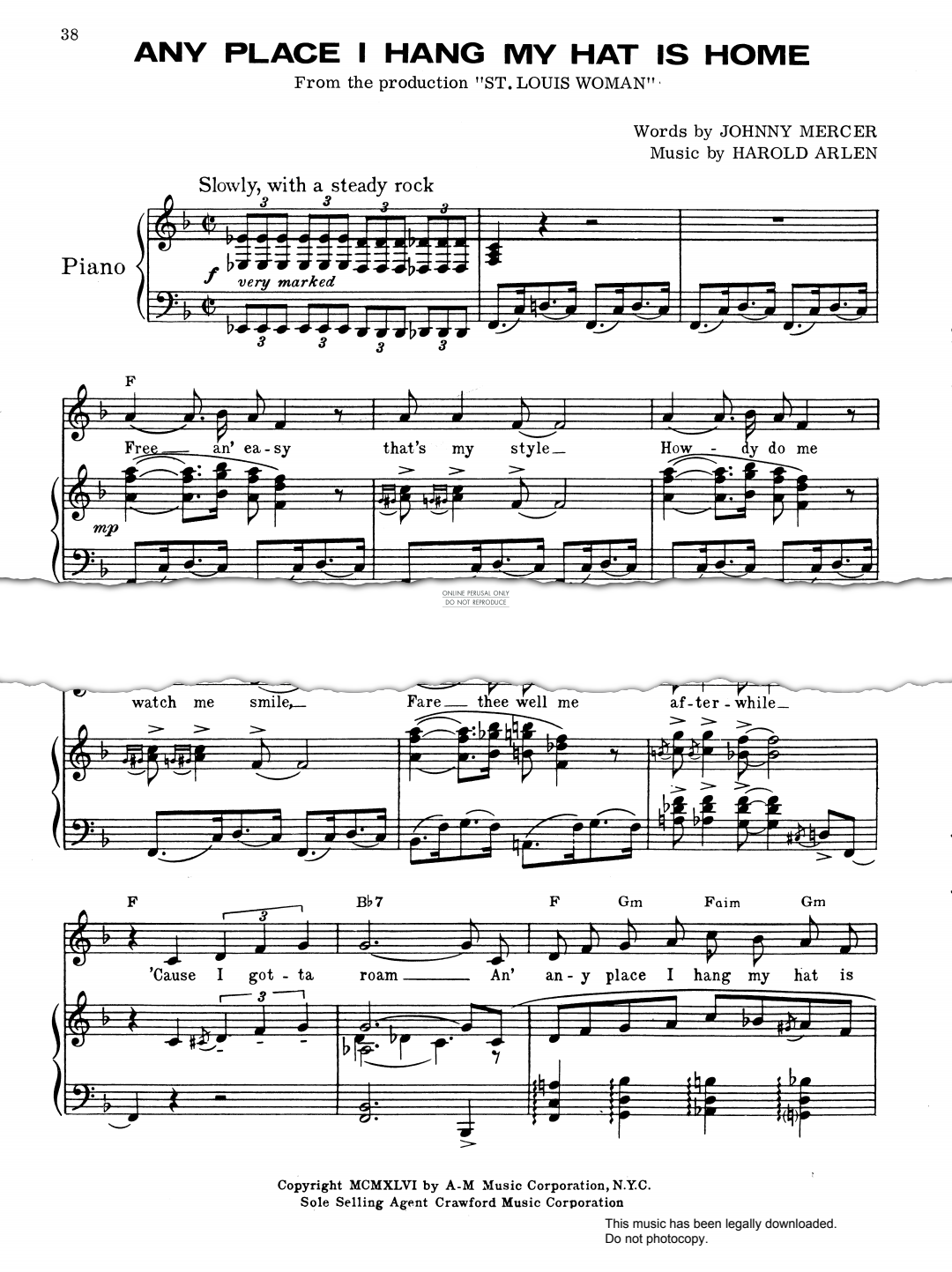 Product gallery: Page 1 of 1 Any Place I Hang My Hat Is Home, Harold Arlen