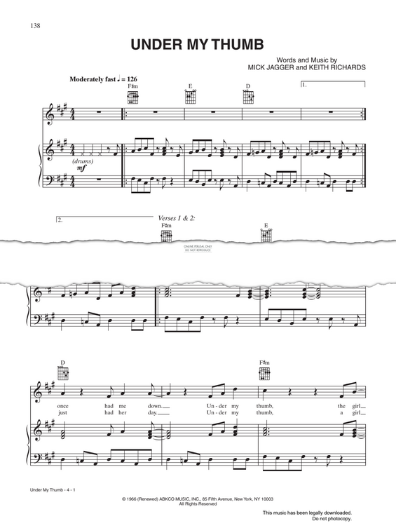 Produktgalerie: Seite 1 von 1 Under My Thumb, The Rolling Stones, Gesang, Gitarre, Klavier