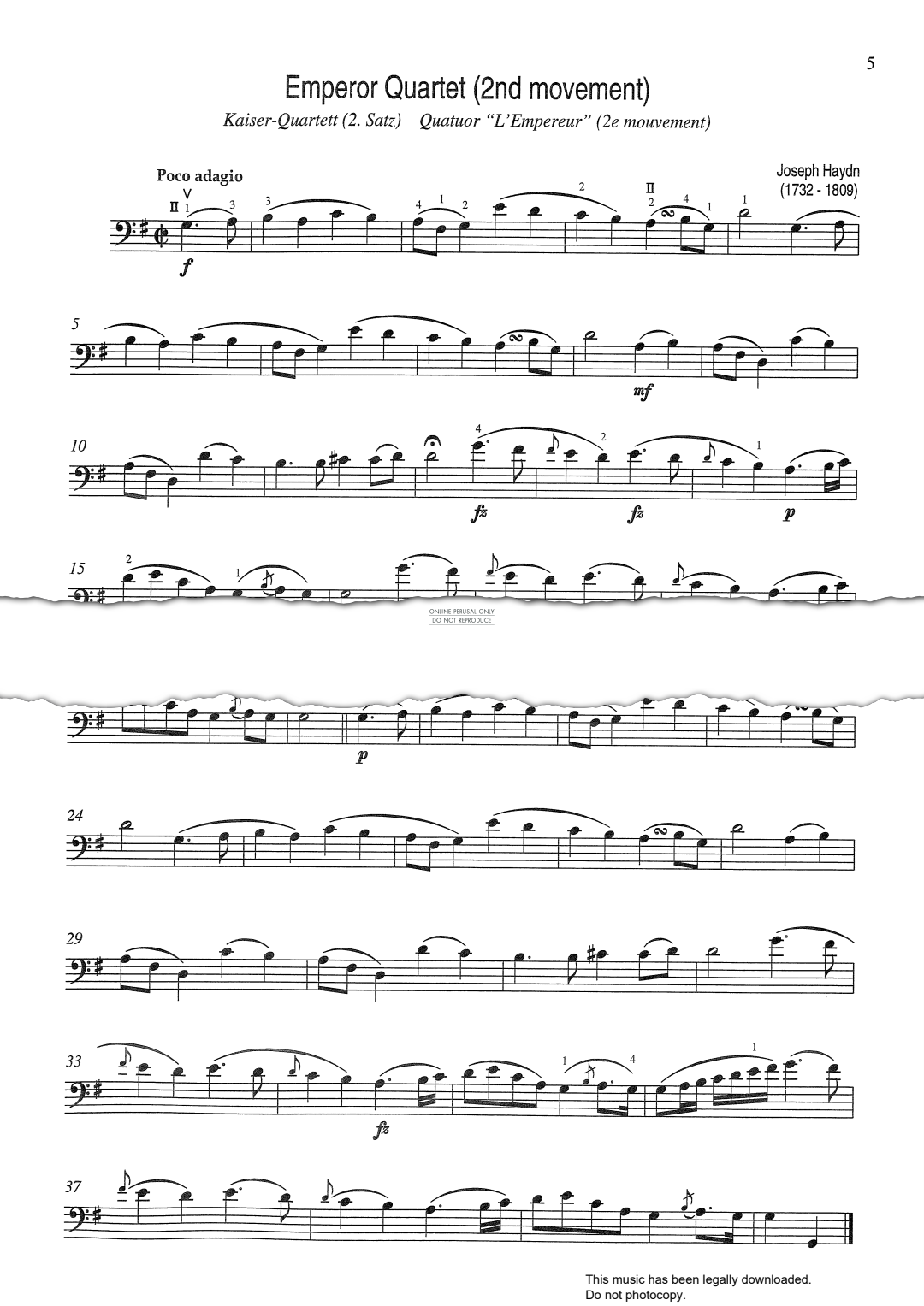 Produktgalerie: Seite 1 von 1 Emperor Quartet (Second Movement), Joseph Haydn, Klavier, Violoncello