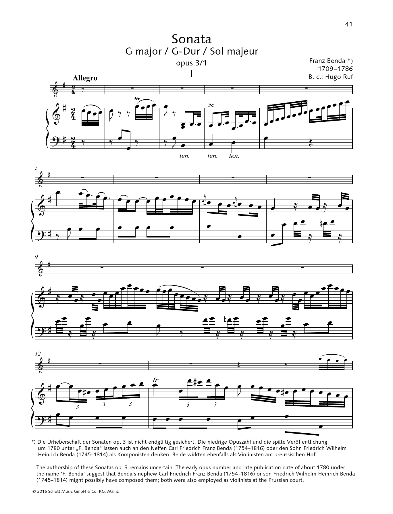 Produktbild zu: Sonata G Major