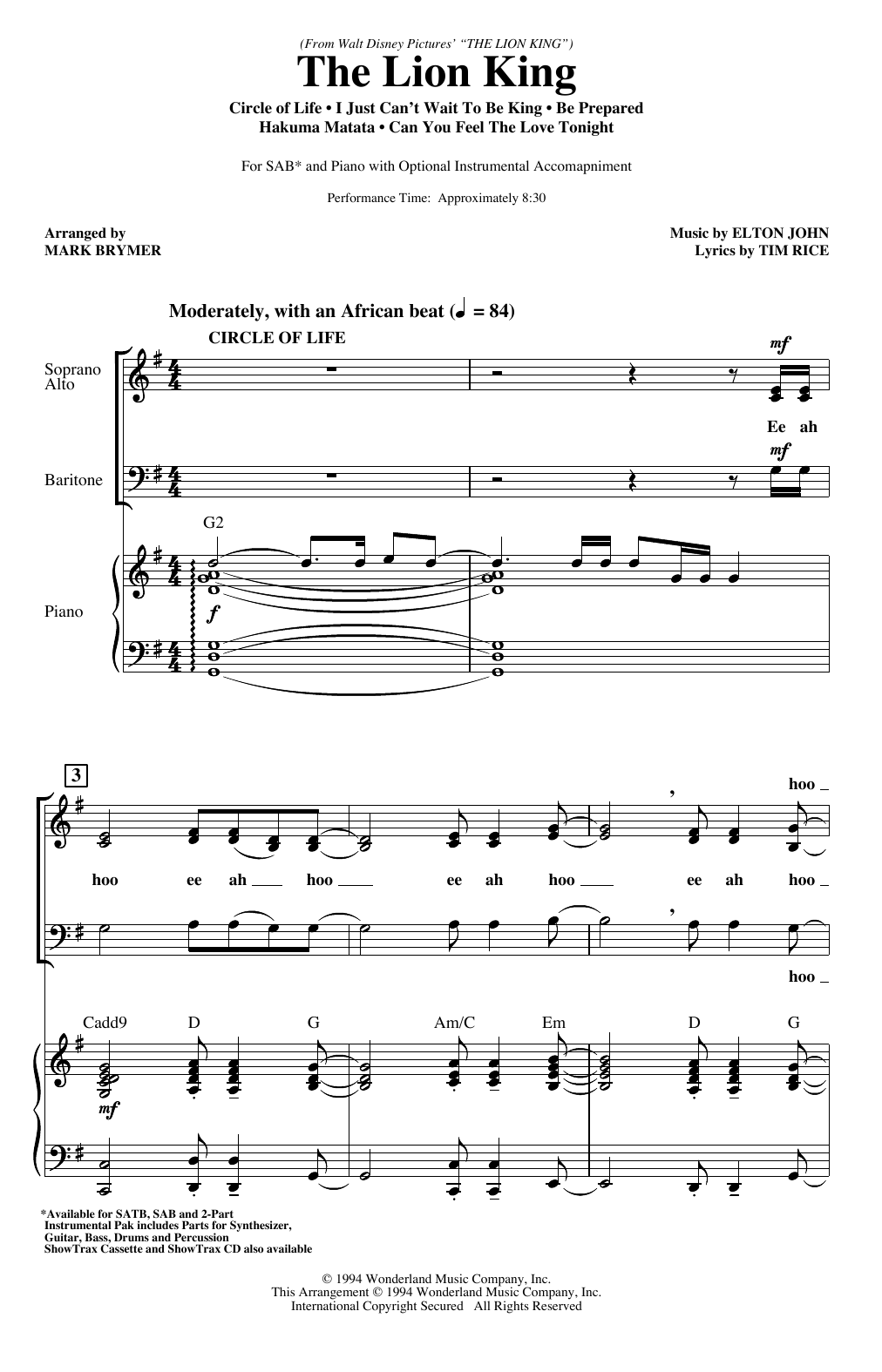 Produktbild zu: The Lion King (Medley) (arr. Mark Brymer)