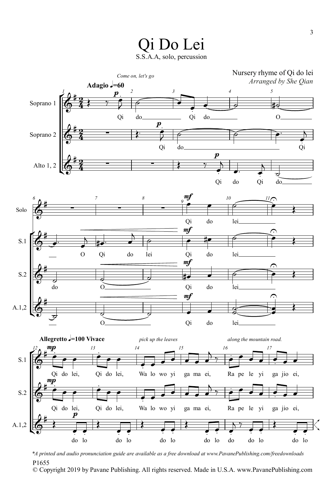 Produktgalerie: Seite 1 von 1 Qi Do Lei (arr. She Qian), Nursery rhyme of Qi do lei, Chor