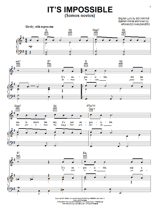 Produktgalerie: Seite 1 von 1 It's Impossible (Somos Novios), Perry Como, Gesang, Gitarre, Klavier