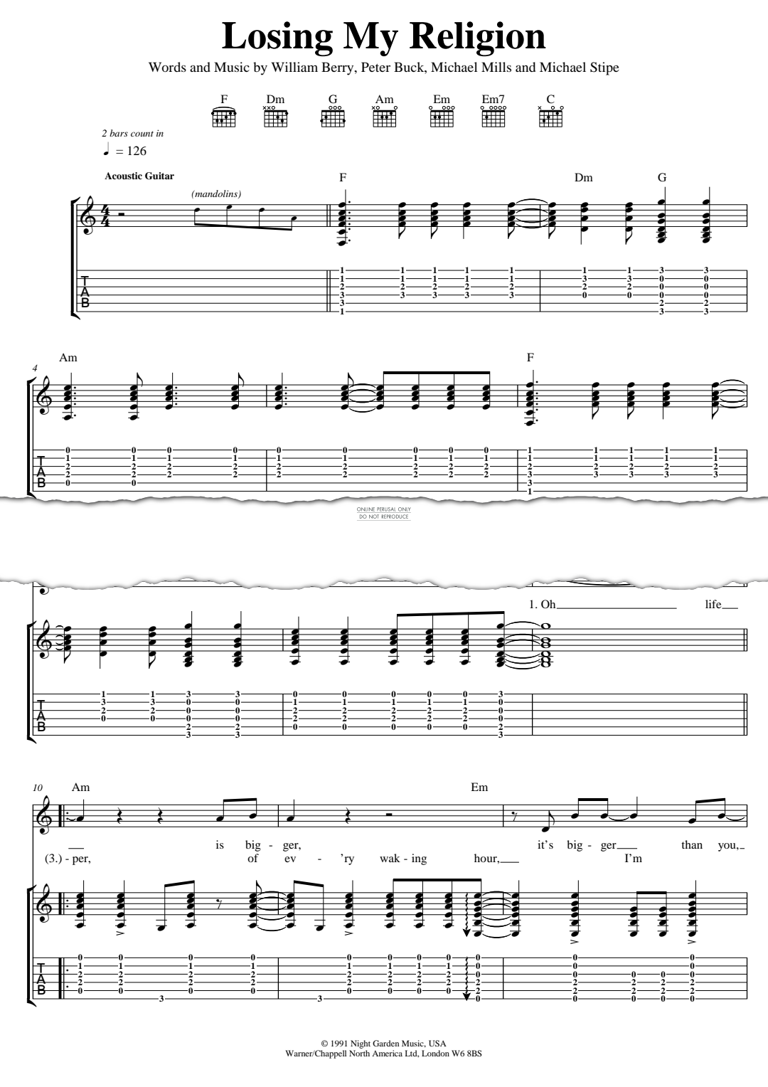 Product gallery: Page 1 of 1 Losing My Religion, R.E.M.