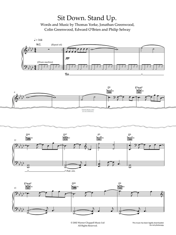 Produktgalerie: Seite 1 von 1 Sit Down Stand Up, Radiohead, Gesang, Gitarre, Klavier