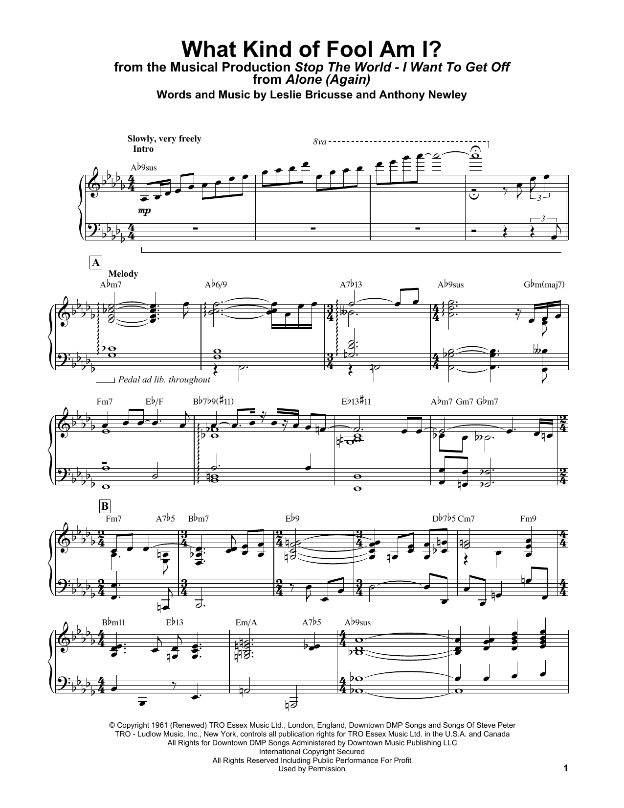 Product gallery: Page 1 of 1 What Kind Of Fool Am I? (from Stop The World - I Want To Get Off), Bill Evans