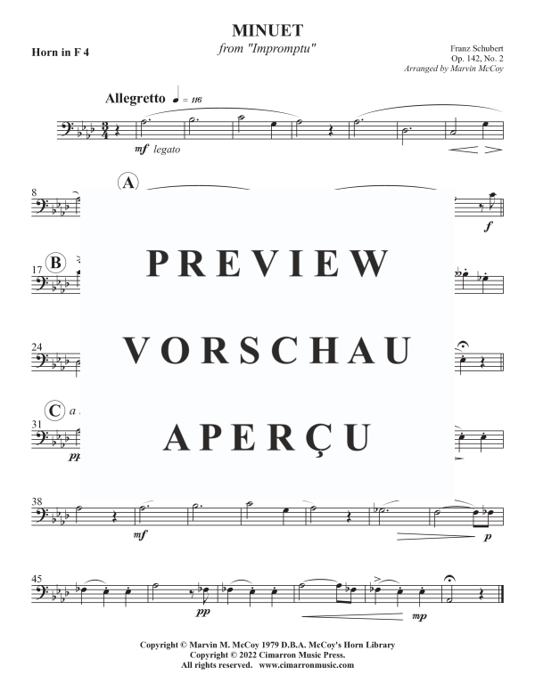 Product gallery: Page 8 of 8 Minuet from Impromptu, Op. 142 No. 2, , Horn Quartet