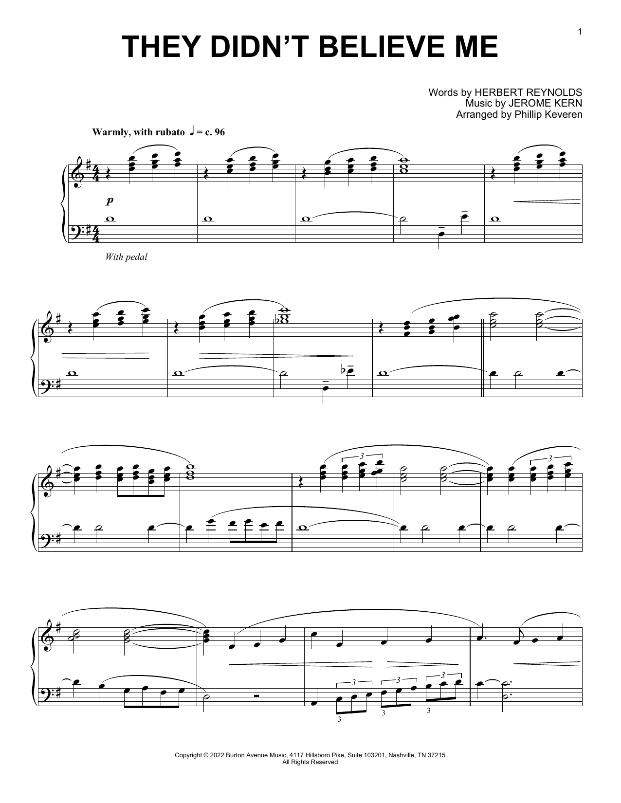 Product picture to: They Didn't Believe Me (arr. Phillip Keveren)