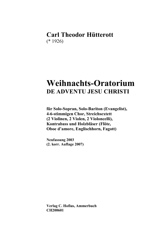 Produktbild zu: Weihnachts-Oratorium De adventu Jesu Christi
