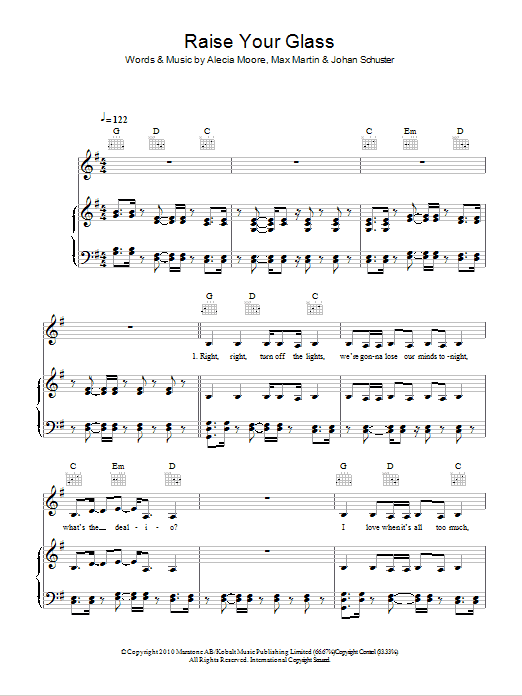 Produktgalerie: Seite 1 von 1 Raise Your Glass, P!nk, Gesang, Gitarre, Klavier