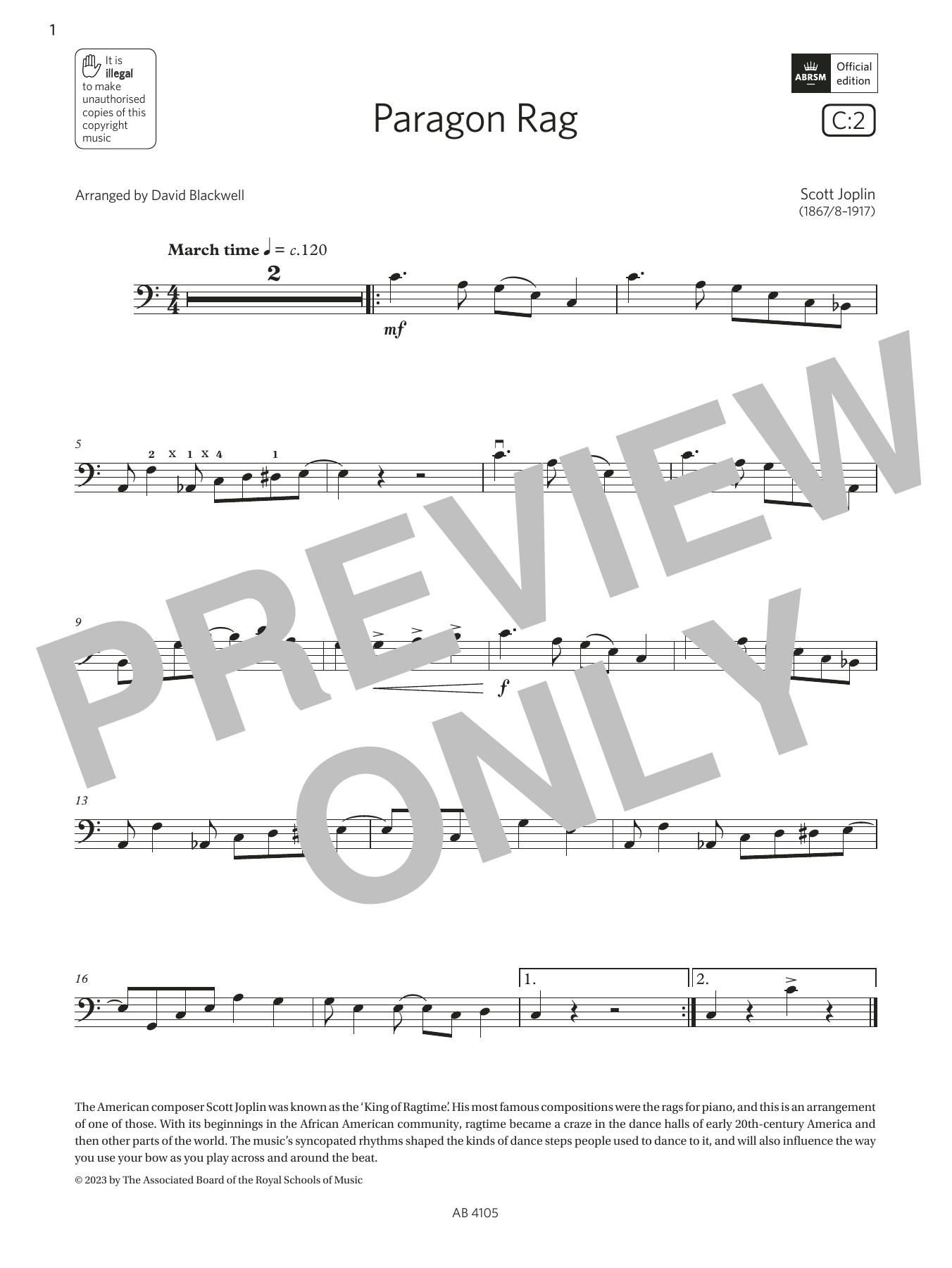 Produktbild zu:  Paragon Rag (Grade 2, C2, from the ABRSM Cello Syllabus from 2024) - Scott Joplin