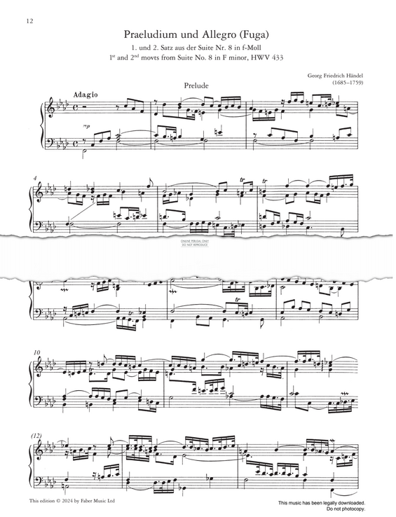 Produktgalerie: Seite 1 von 1 Prelude and Allegro (Fuga) (from Suite No. 8 in F minor, HWV 433), George Frideric Handel, Klavier