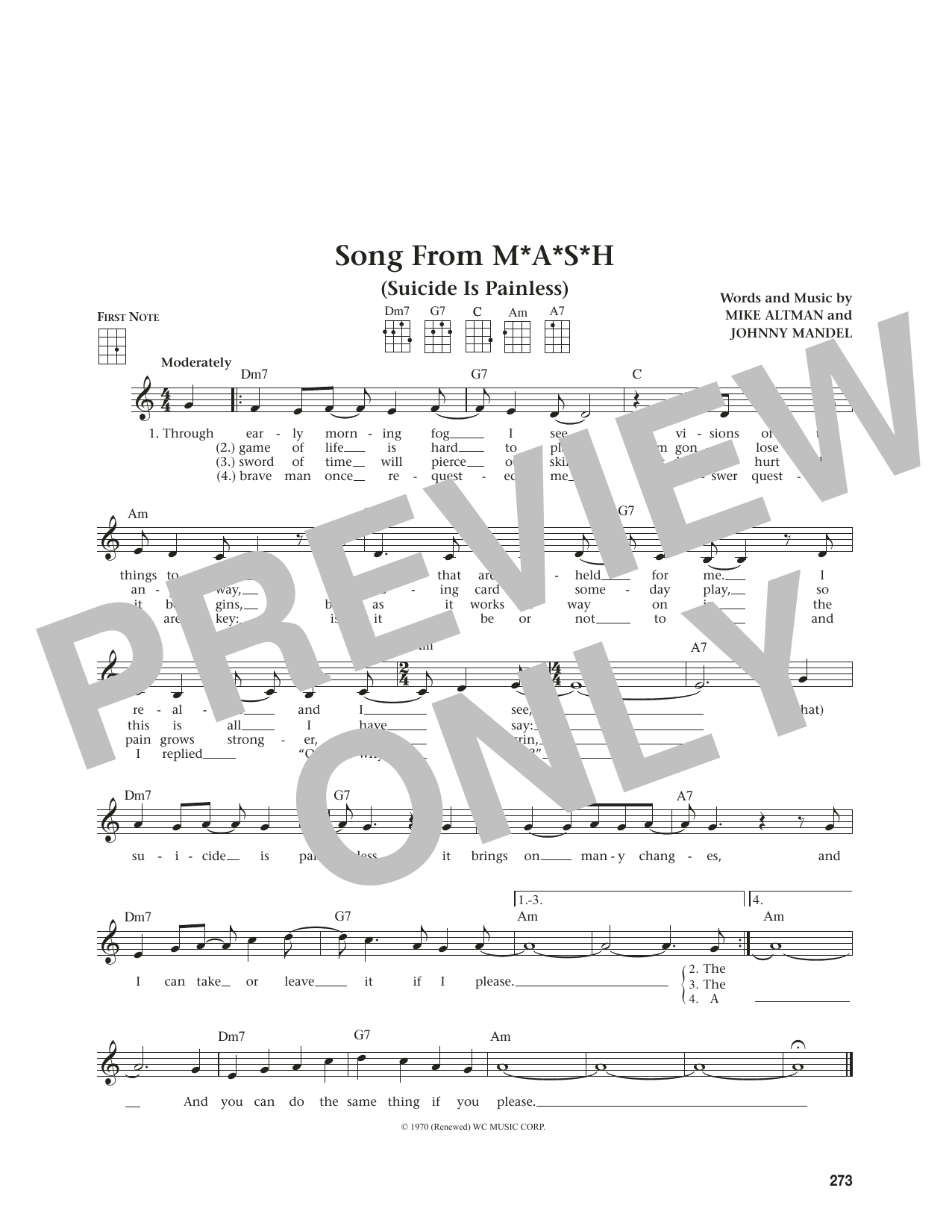 Produktgalerie: Seite 1 von 1 Song From M*A*S*H (Suicide Is Painless) (from The Daily Ukulele) (arr. Jim Beloff), Mike Altman, Ukulele