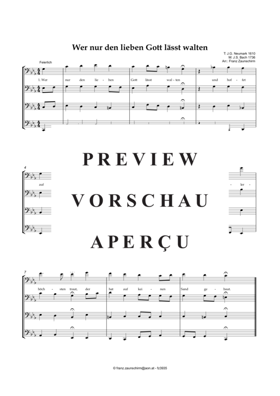 Produktgalerie: Seite 2 von 9 Wer nur den lieben Gott lässt walten (Blechbläser Quartett) , , Tiefe Lage