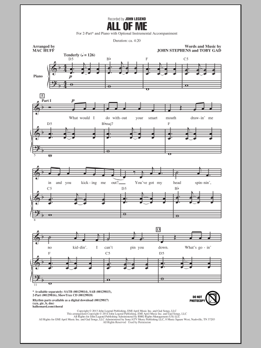 Produktgalerie: Seite 1 von 1 All Of Me (arr. Mac Huff), John Legend, Chor