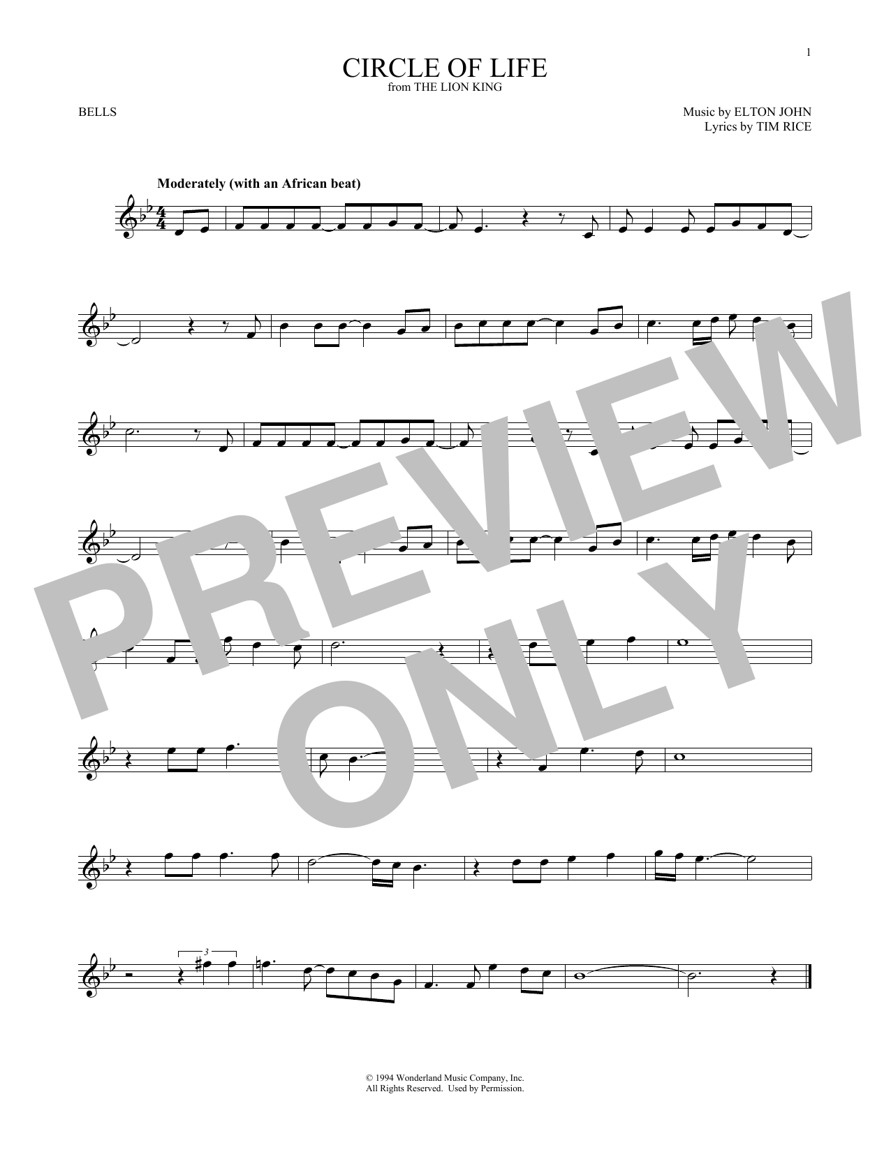 Produktgalerie: Seite 1 von 1 Circle Of Life (from The Lion King), Elton John, Percussion
