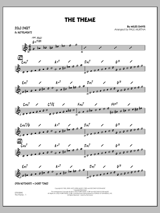Produktgalerie: Seite 1 von 1 The Theme - Bb Solo Sheet, Miles Davis