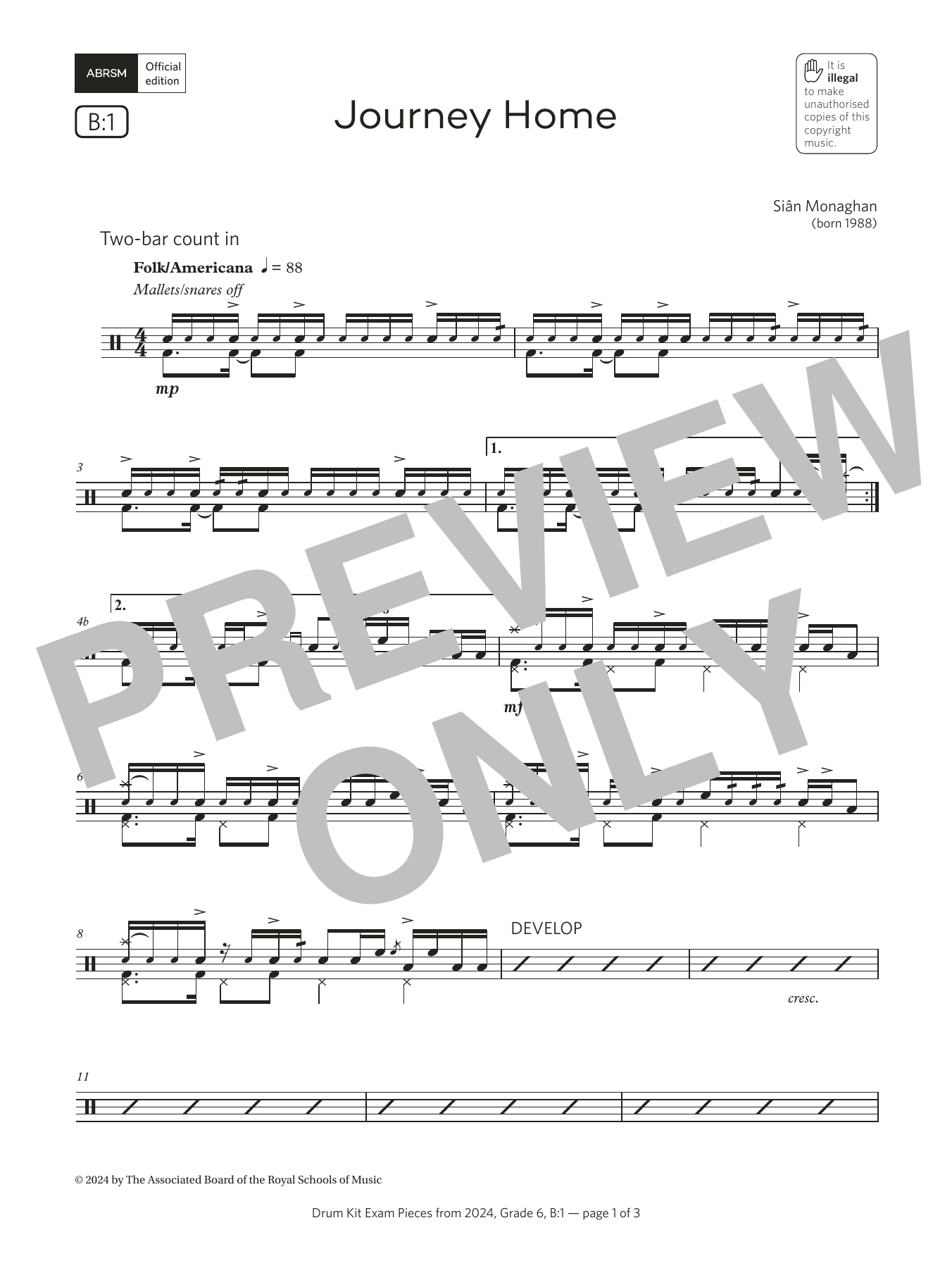 Product gallery: Page 1 of 1 Journey Home (Grade 6, list B1, from the ABRSM Drum Kit Syllabus 2024), Sian Monaghan