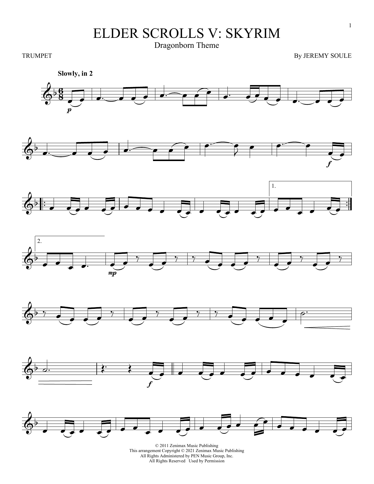 Produktgalerie: Seite 1 von 1 Dragonborn (Skyrim Theme), Jeremy Soule, Trompete