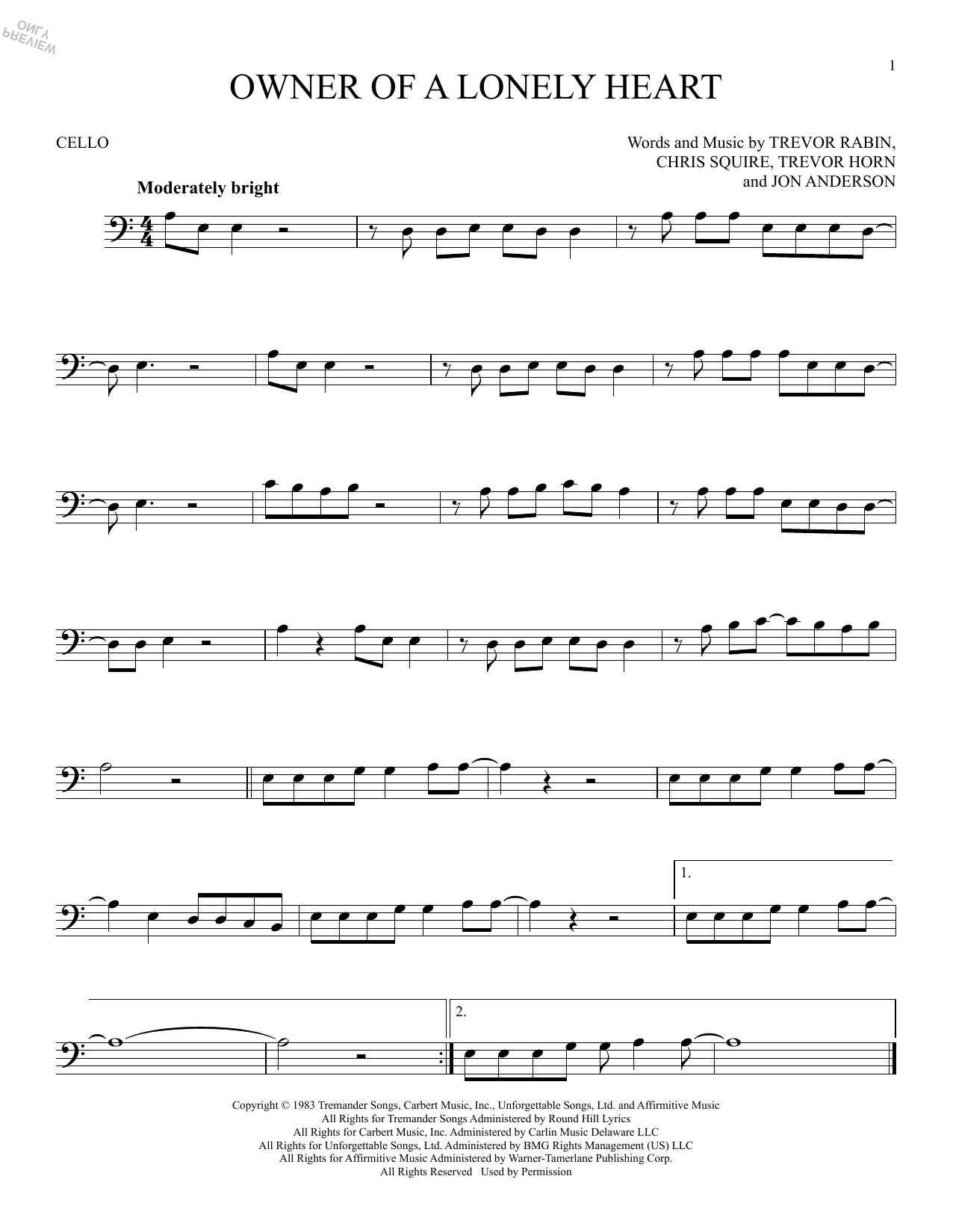 Produktgalerie: Seite 1 von 1 Owner Of A Lonely Heart, Yes, Violoncello