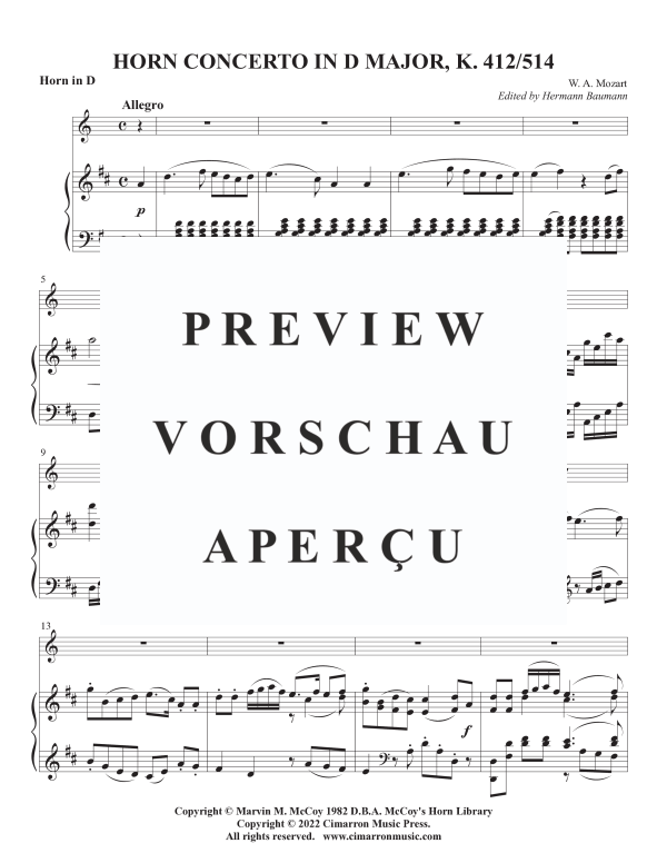 Product gallery: Page 5 of 11 Horn Concerto K.V. 412/514 (No. 1), , Horn In F and Piano