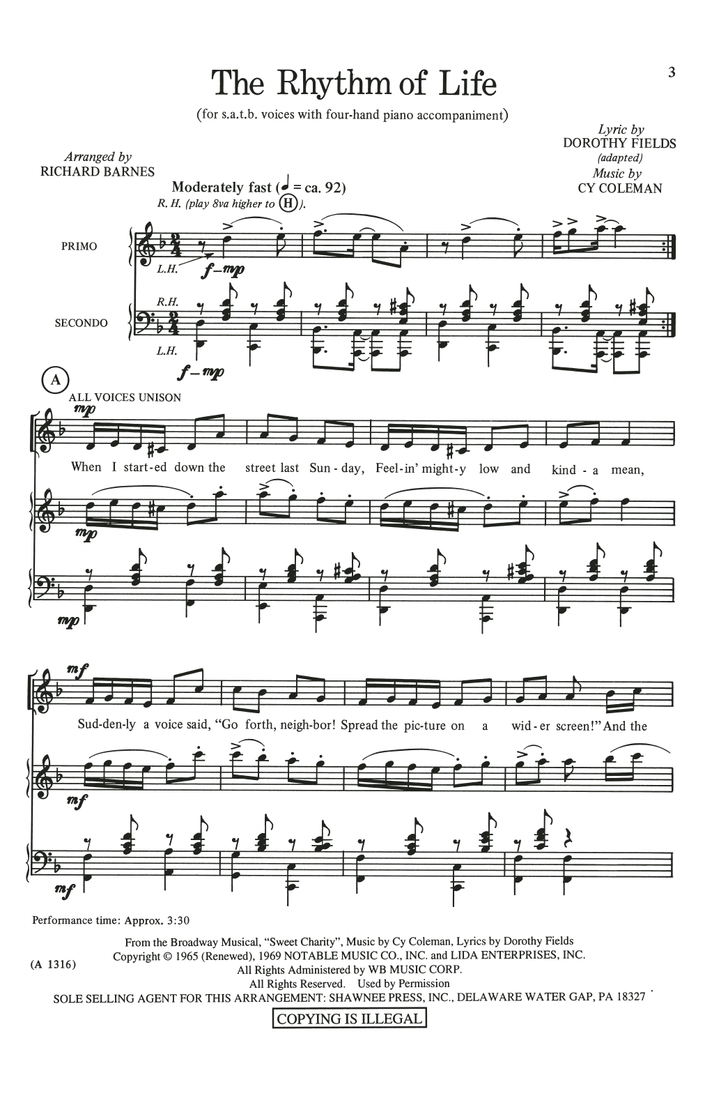 Produktgalerie: Seite 1 von 1 The Rhythm Of Life (from Sweet Charity) (arr. Richard Barnes), Cy Coleman and Dorothy Fields, Chor