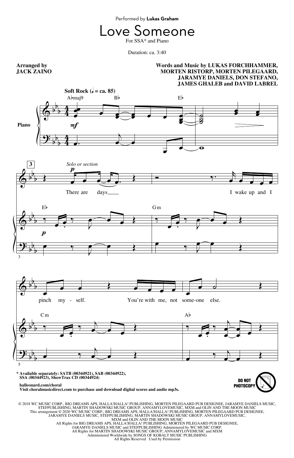 Produktgalerie: Seite 1 von 1 Love Someone (arr. Jack Zaino), Lukas Graham, Chor
