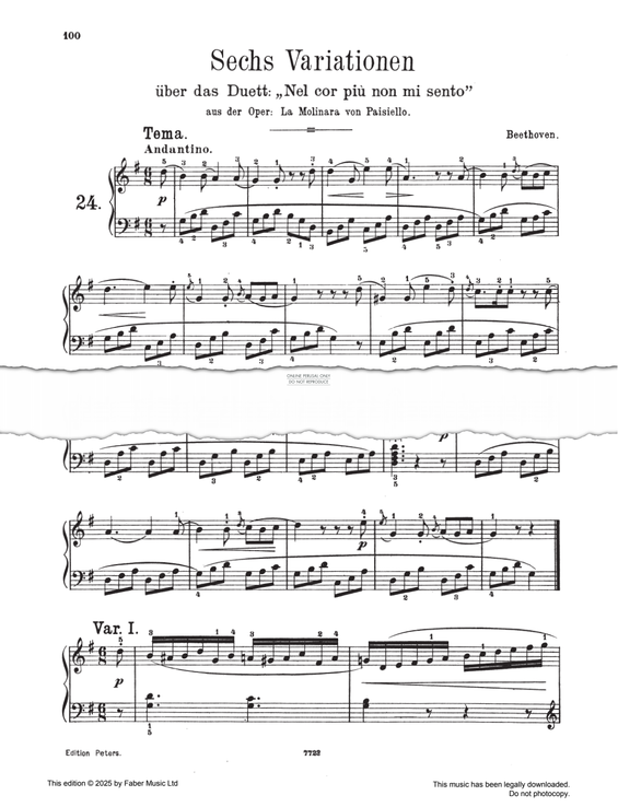 Produktgalerie: Seite 1 von 1 Variation on 'Nel cor più', Ludwig van Beethoven, Klavier