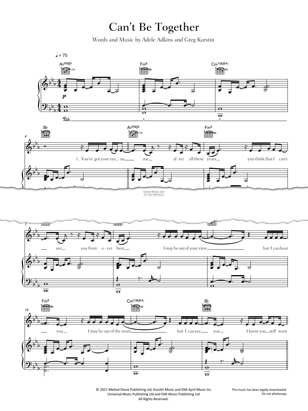 Produktgalerie: Seite 1 von 1 Can't Be Together, Adele, Gesang, Gitarre, Klavier