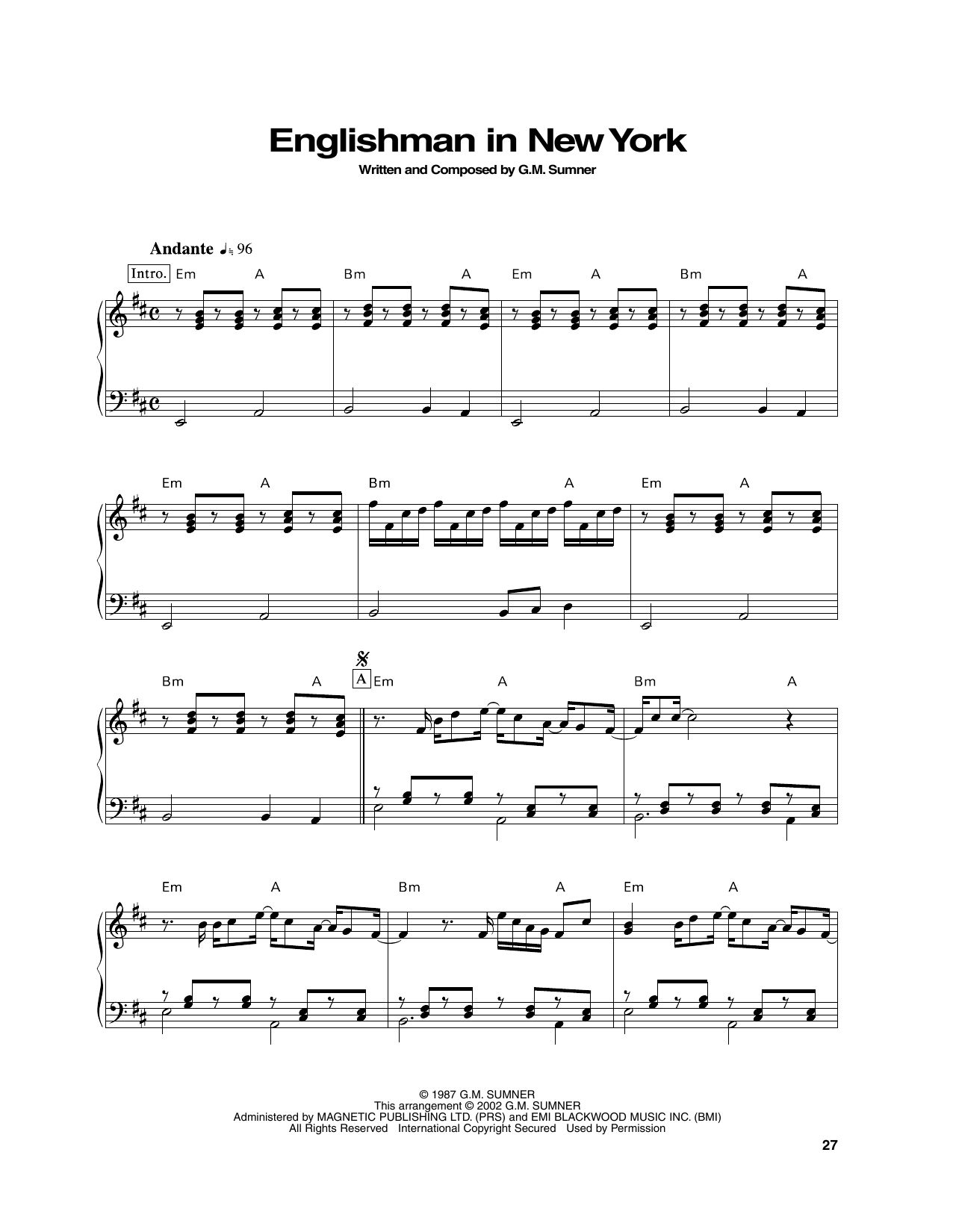 Produktgalerie: Seite 1 von 1 Englishman In New York, Sting, Klavier