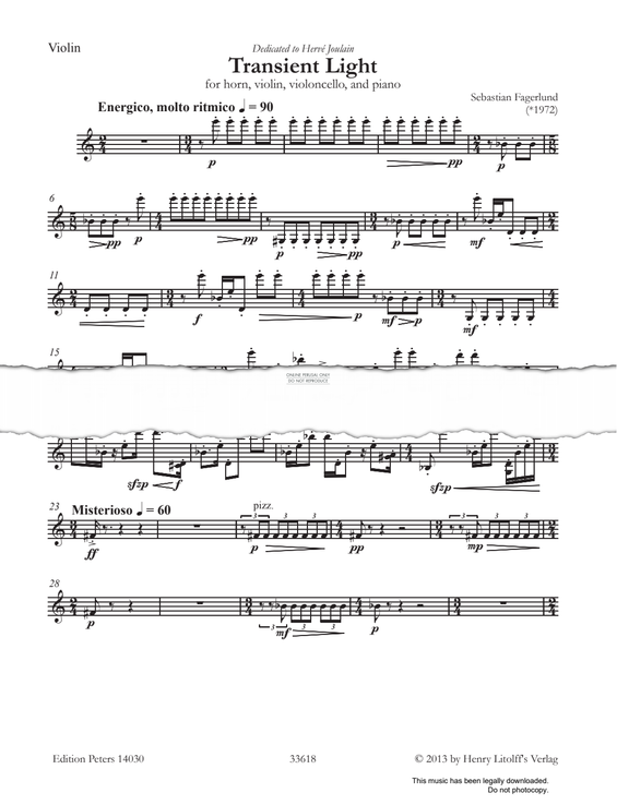 Produktgalerie: Seite 1 von 1 Transient Light, Sebastian Fagerlund, Horn, Klavier, Violine, Violoncello