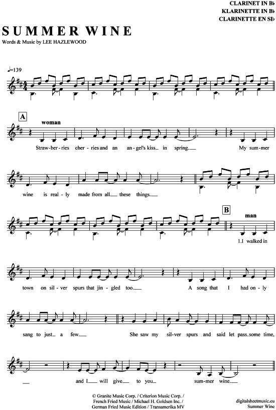 Product gallery: Page 1 of 4 Summer Wine , Valo, Ville/Avelon, Natalia, Clarinet in B-flat