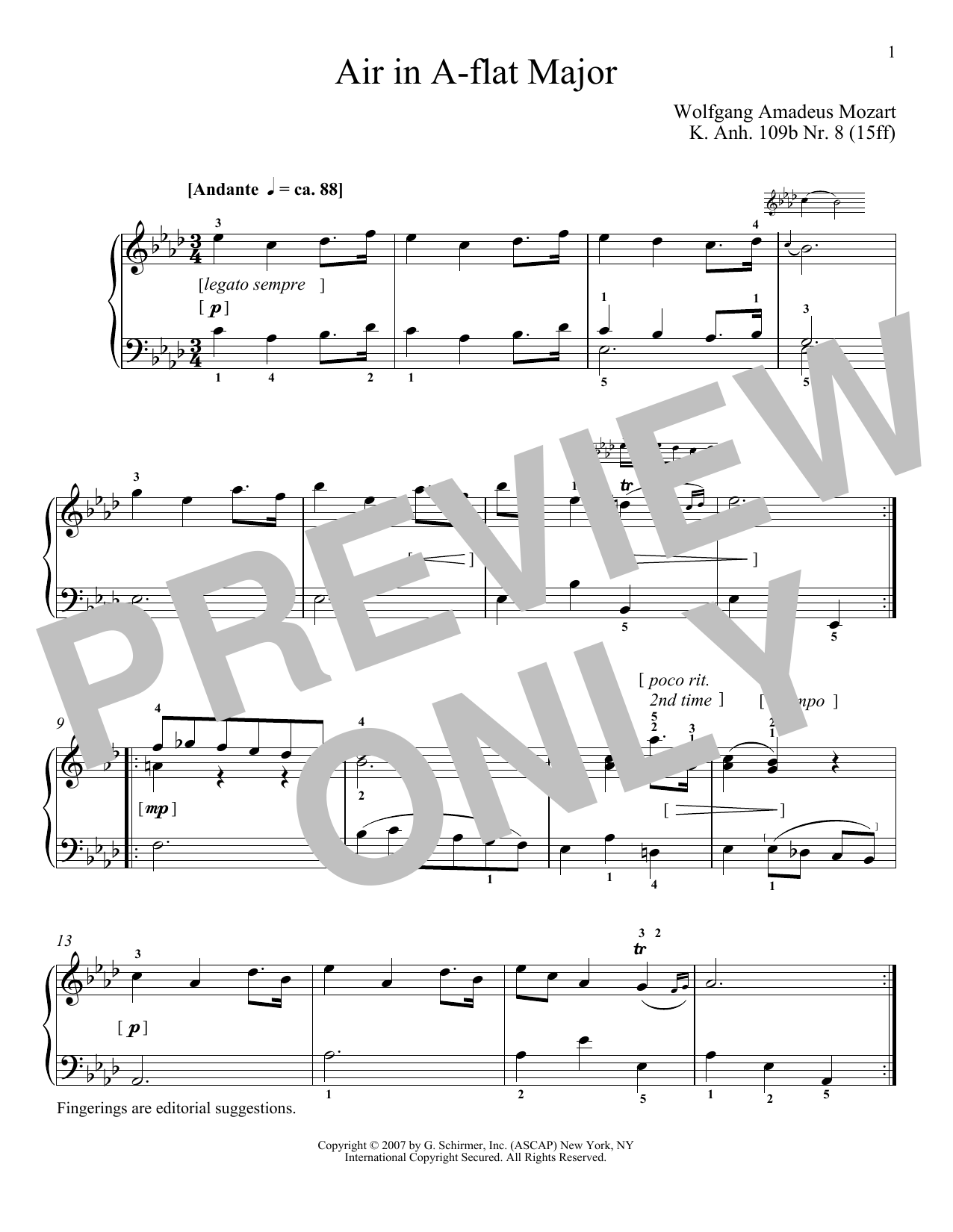 Product picture to: Air In A-Flat Major, K109b, No. 8