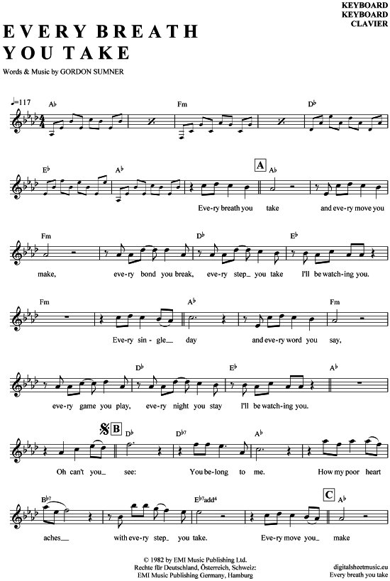 Product gallery: Page 1 of 4 Every breath you take , Police, The, (Keyboard)