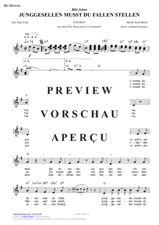 Produktgalerie: Seite 5 von 11 Junggesellen musst du Fallen stellen , Johns, Bibi, (Melodie-Stimmen in C/B/Es)