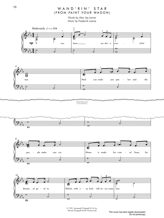 Produktgalerie: Seite 1 von 1 Wand'rin' Star (from 'Paint Your Wagon'), Frederick Loewe, Klavier