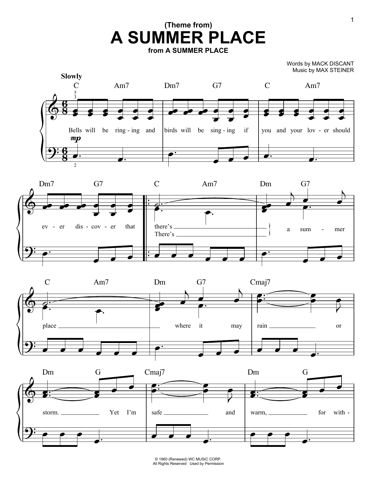 Produktgalerie: Seite 1 von 1 (Theme From) A Summer Place, Max Steiner, Klavier