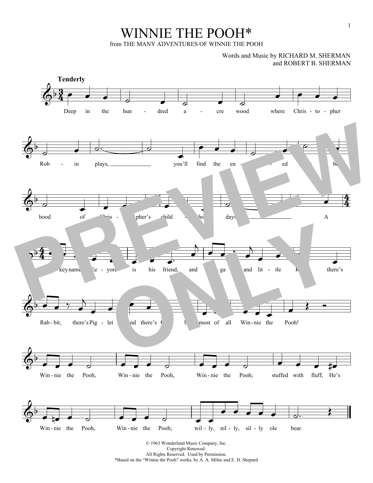 Product gallery: Page 1 of 1 Winnie The Pooh (from The Many Adventures Of Winnie The Pooh), Sherman Brothers
