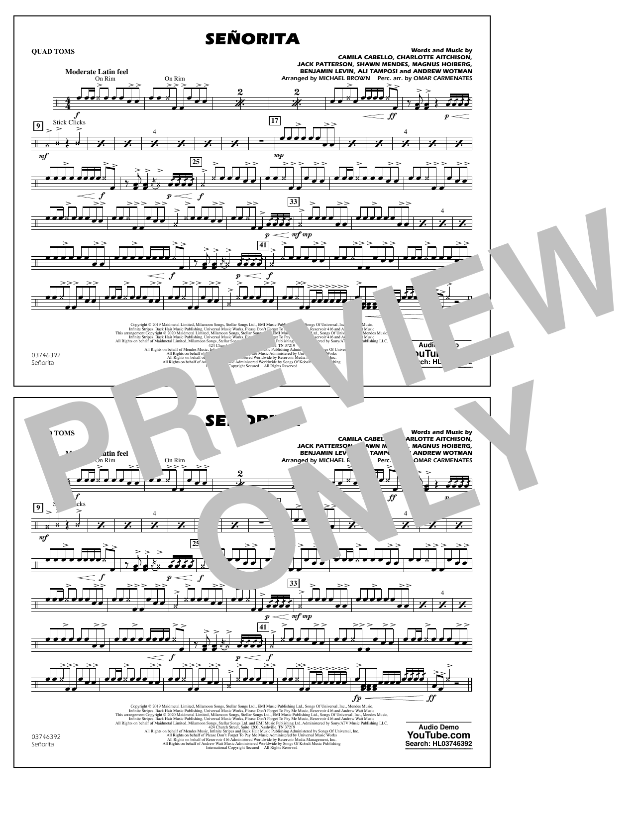 Produktbild zu: Señorita (arr. Carmenates and Brown) - Quad Toms