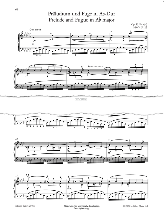 Produktgalerie: Seite 1 von 1 Prelude and Fugue in A Major, Op. 35 No. 4[a], Felix Mendelssohn, Klavier