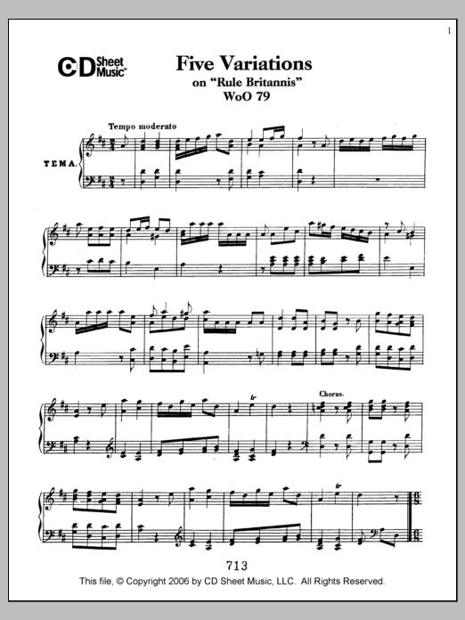 Produktbild zu:  Variations (5) on "Rule Britannia", WoO 79 - Ludwig van Beethoven