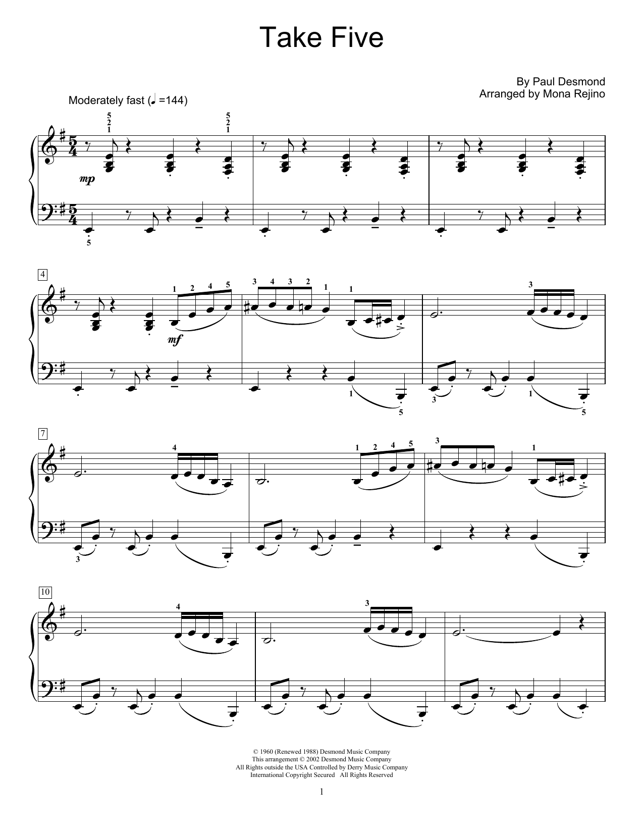 Produktbild zu: Take Five (arr. Mona Rejino)