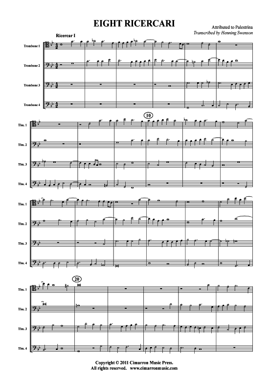 Product picture to: 8 Ricercari G. P. Palestrina (arr. Swenso)